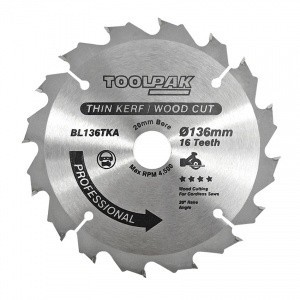 Cordless TCT Thin Kerf Saw Blade 136mm x 20mm x 16T Toolpak 