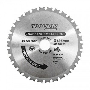 Cordless TCT Thin Kerf Metal Cut Saw Blade 136mm x 20mm x 30T Toolpak 