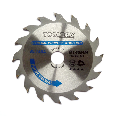 TCT Circular Saw Blade 140mm x 20mm x 16T Professional Toolpak 