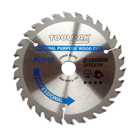 TCT Circular Saw Blade 160mm x 20mm x 30T Professional Toolpak 