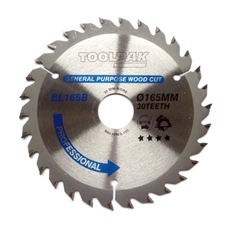 TCT Circular Saw Blade 165mm x 30mm x 30T Professional Toolpak TCT Circular Saw Blade 165mm x 30mm x 30T Professional Toolpak