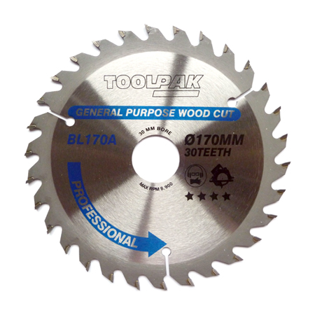 TCT Circular Saw Blade 170mm x 30mm x 30T Professional Toolpak 