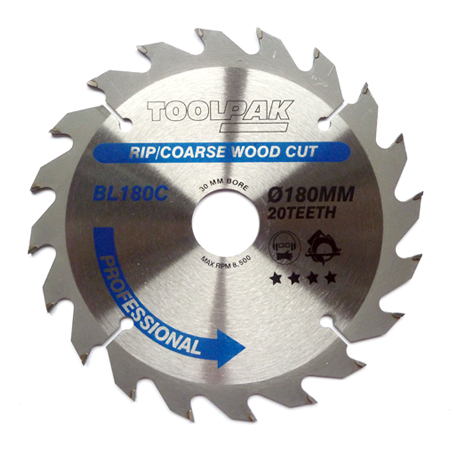 TCT Circular Saw Blade 180mm x 30mm x 20T Professional Toolpak 