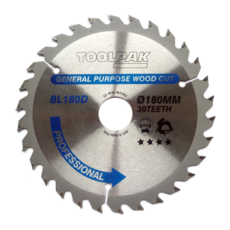 TCT Circular Saw Blade 180mm x 30mm x 30T Professional Toolpak TCT Circular Saw Blade 180mm x 30mm x 30T Professional Toolpak