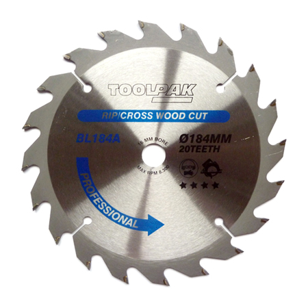 TCT Circular Saw Blade 184mm x 16mm x 20T Professional Toolpak 