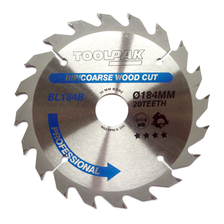 TCT Circular Saw Blade 184mm x 30mm x 20T Professional Toolpak 