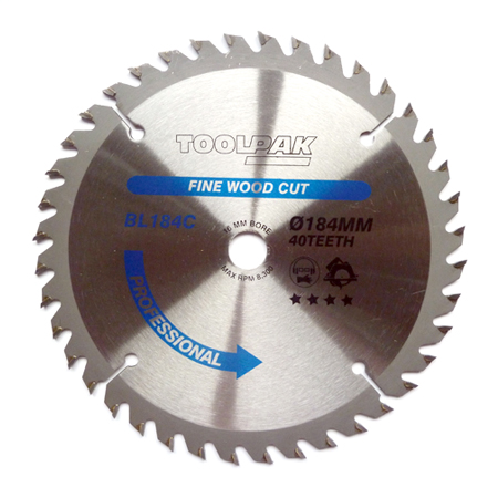 TCT Circular Saw Blade 184mm x 16mm x 40T Professional Toolpak 