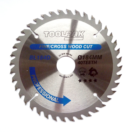 TCT Circular Saw Blade 184mm x 30mm x 40T Professional Toolpak 