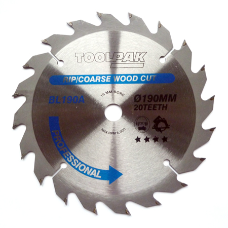 TCT Circular Saw Blade 190mm x 16mm x 20T Professional Toolpak 