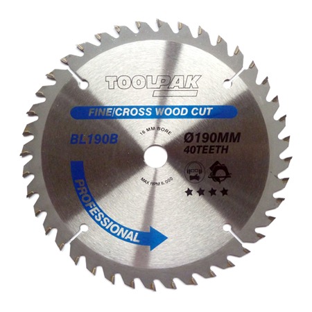 TCT Circular Saw Blade 190mm x 16mm x 40T Professional Toolpak 