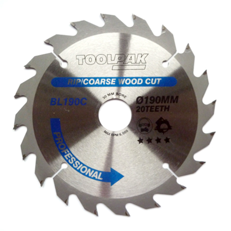 TCT Circular Saw Blade 190mm x 30mm x 20T Professional Toolpak 