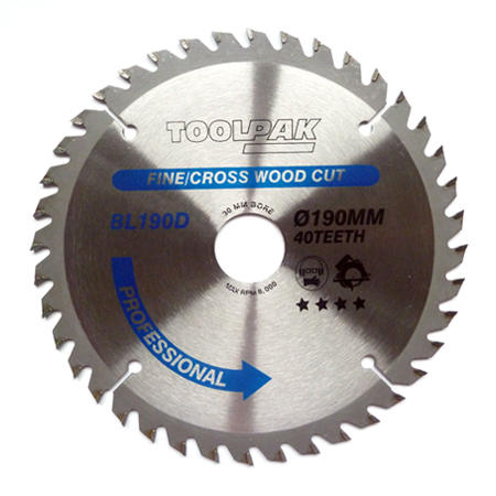 TCT Circular Saw Blade 190mm x 30mm x 40T Professional Toolpak 