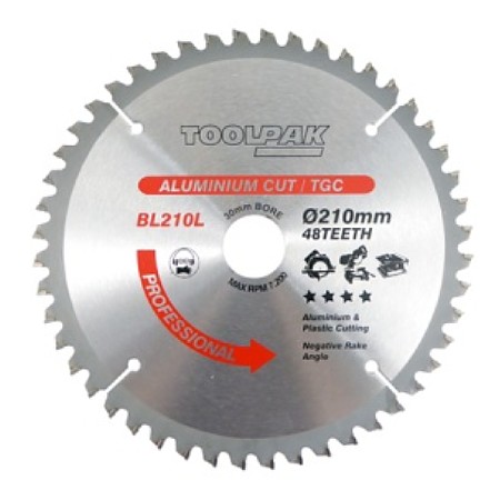 TCT Aluminium Saw Blade 210mm x 30mm x 48T Toolpak 