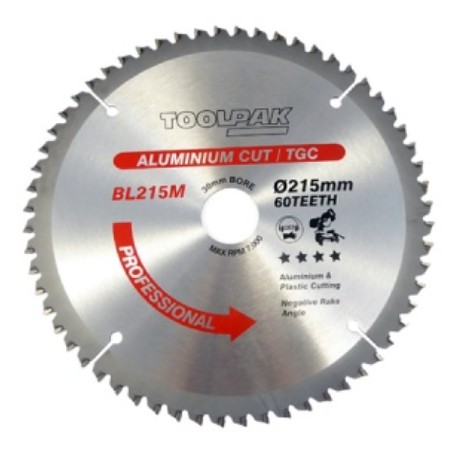 TCT Aluminium Saw Blade 215mm x 30mm x 60T Toolpak 