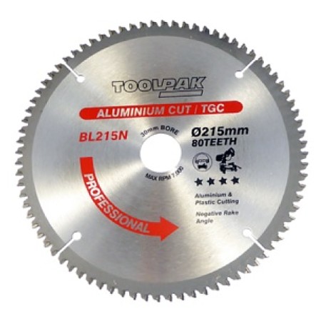 TCT Aluminium Saw Blade 215mm x 30mm x 80T Toolpak 