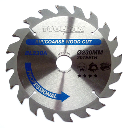 TCT Circular Saw Blade 230mm x 30mm x 20T Professional Toolpak 