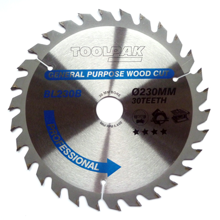 TCT Circular Saw Blade 230mm x 30mm x 30T Professional Toolpak 