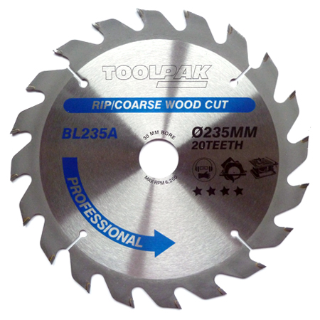 TCT Circular Saw Blade 235mm x 30mm x 20T Professional Toolpak 