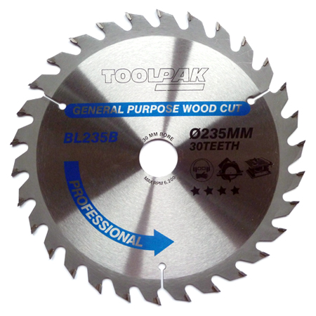 TCT Circular Saw Blade 235mm x 30mm x 30T Professional Toolpak 