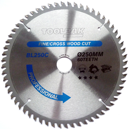 TCT Circular Saw Blade 250mm x 30mm x 60T Professional Toolpak 