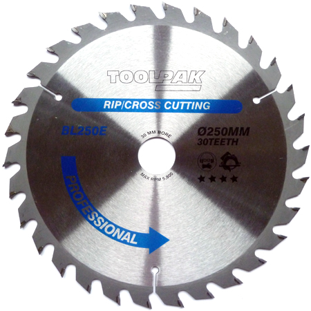 TCT Circular Saw Blade 250mm x 30mm x 30T Professional Toolpak TCT Circular Saw Blade 250mm x 30mm x 30T Professional Toolpak