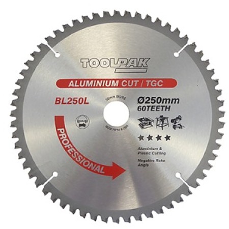 TCT Aluminium Saw Blade 250mm x 30mm x 60T Toolpak 