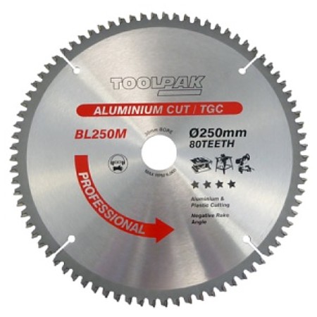 TCT Aluminium Saw Blade 250mm x 30mm x 80T Toolpak 