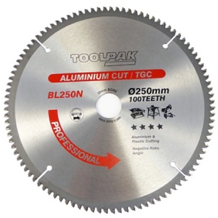 TCT Aluminium Saw Blade 250mm x 30mm x 100T Toolpak 