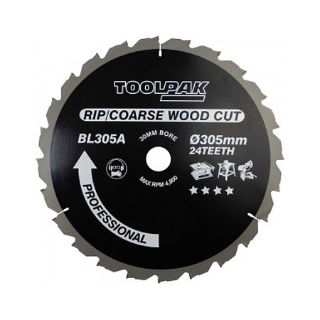 TCT Table Saw Blade 305mm x 30mm x 24T Toolpak 