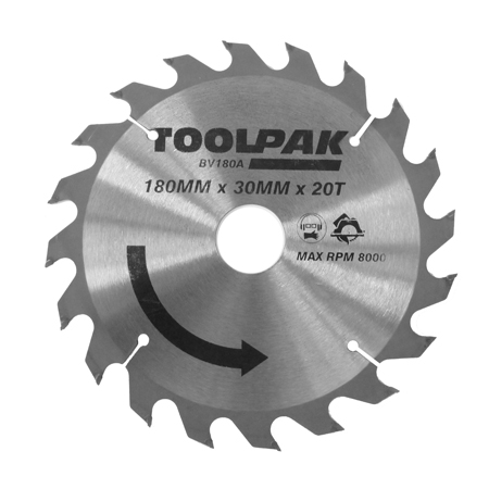 TCT Circular Saw Blade 180mm x 30mm x 20T Professional Toolpak 