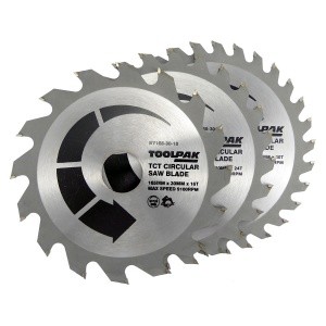 TCT Saw Blade Set 165mm x 30mm Pack of 3 Toolpak 