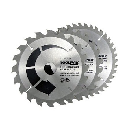 TCT Saw Blade Set 190mm x 30mm Pack of 3 Toolpak 