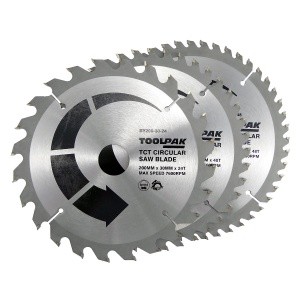 TCT Saw Blade Set 200mm x 30mm Pack of 3 Toolpak 