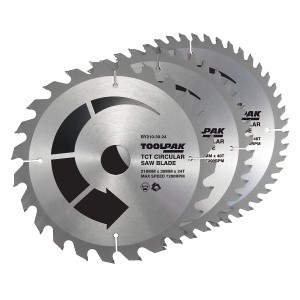 TCT Saw Blade Set 210mm x 30mm Pack of 3 Toolpak 