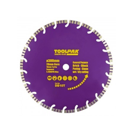 Diamond Blade 300mm x 20mm General Purpose 10mm Turbo Segment 